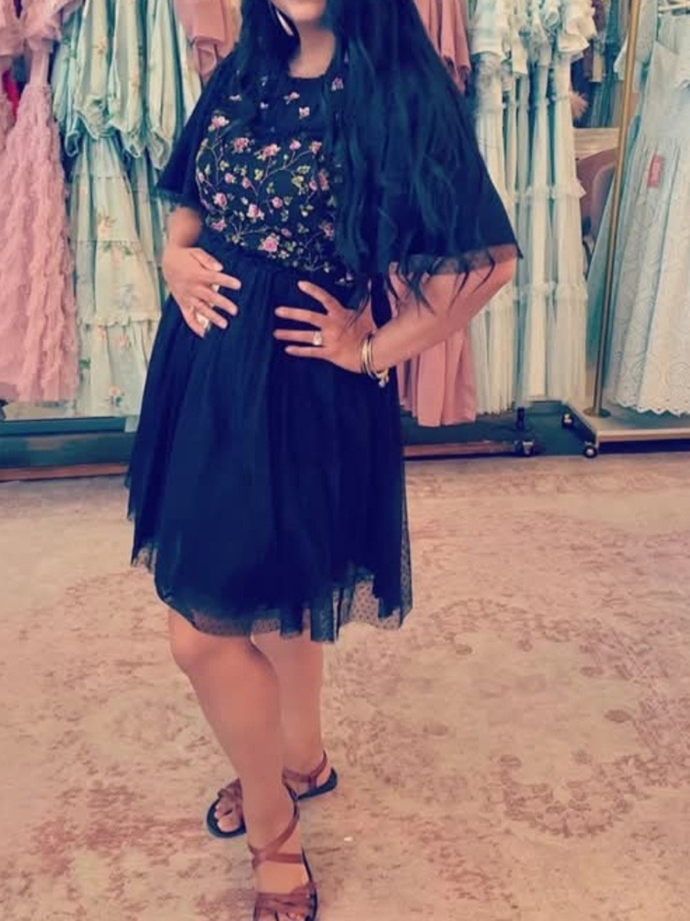 Ivy City Co Black Floral Embroidered Tulle Dress